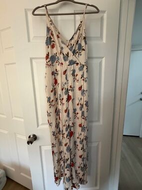 Cream Floral Jumpsuit with Blue and Red Blooms